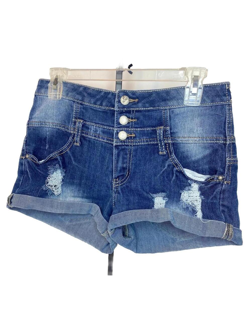 Almost Famous Denim Jean Shorts Womens Size 7 Juniors Light Blue Stretch
